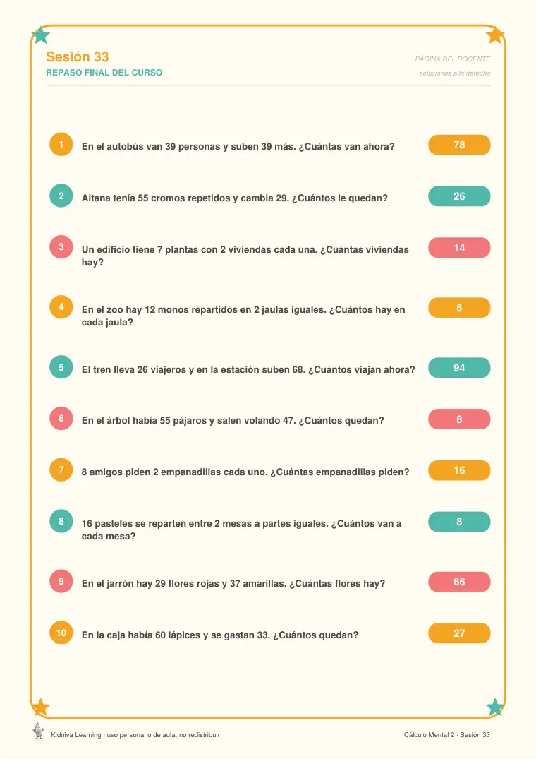 Página de muestra 2 de Cálculo Mental 2
