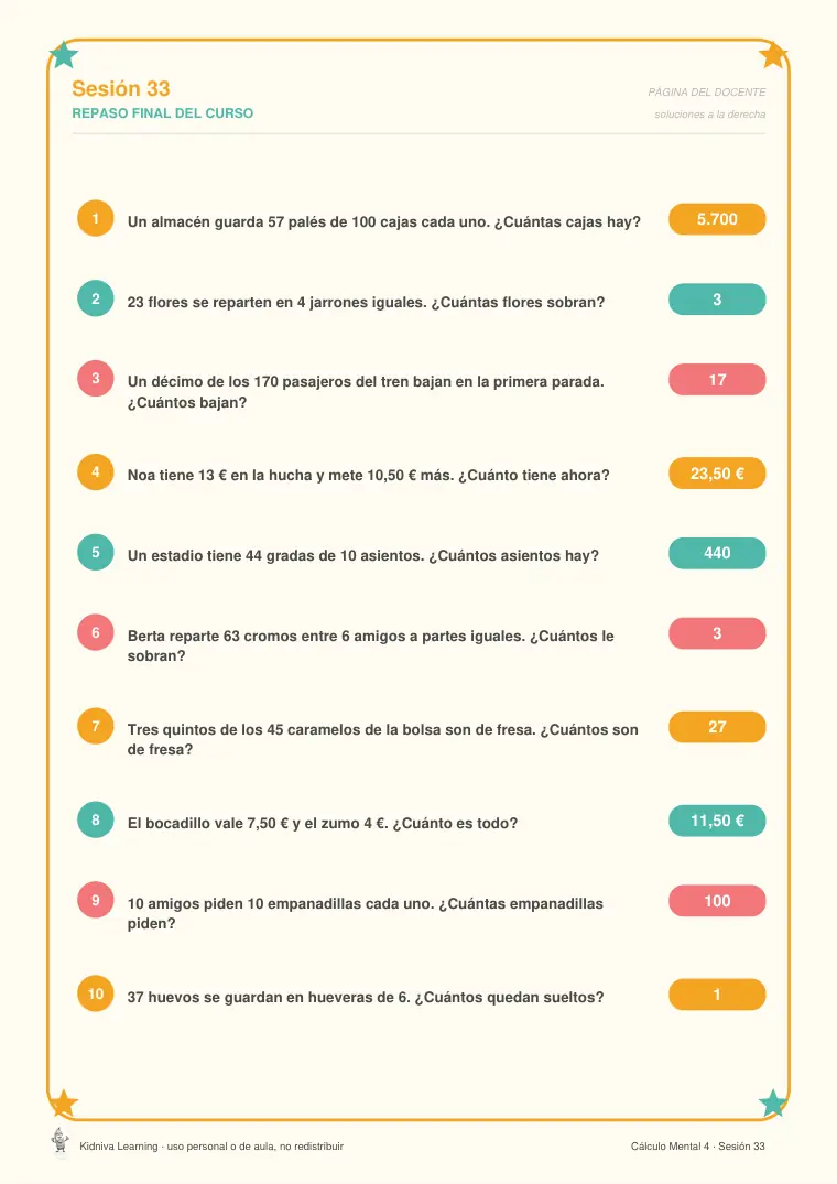 Página de muestra 2 de Cálculo Mental 4