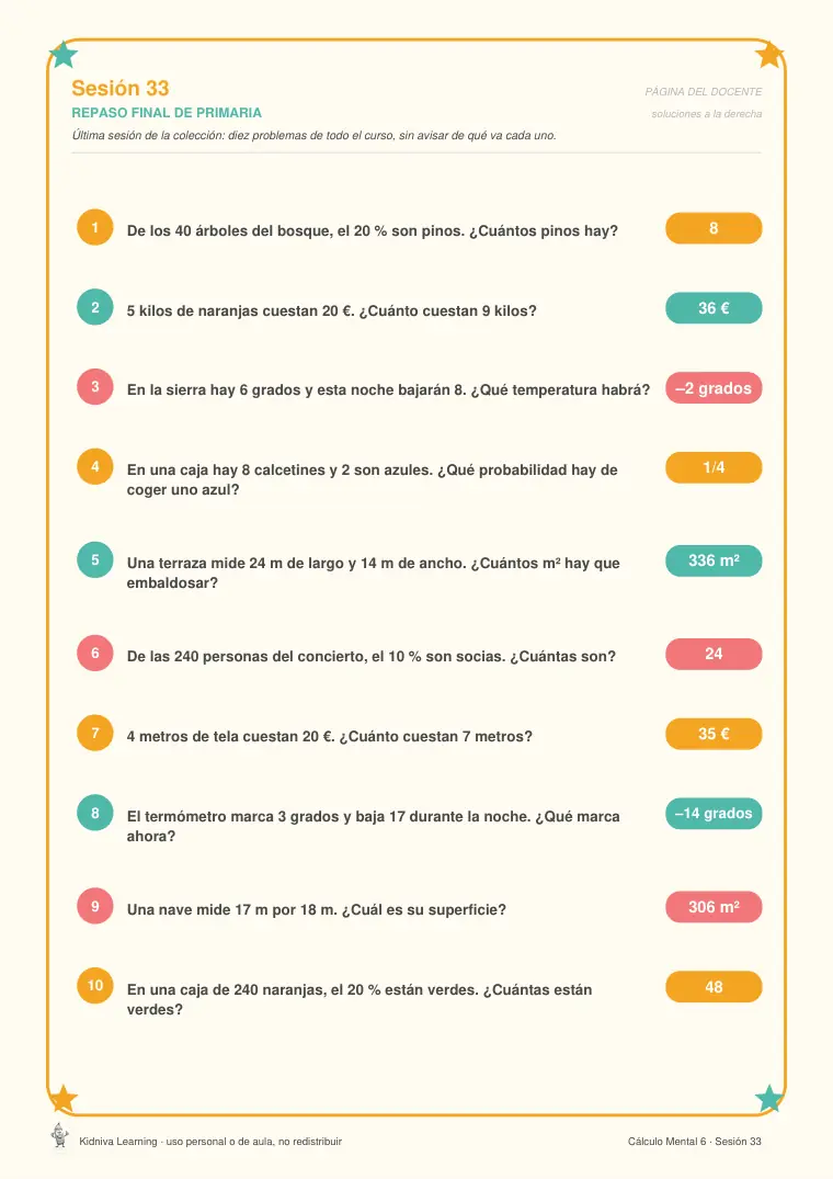 Página de muestra 2 de Cálculo Mental 6
