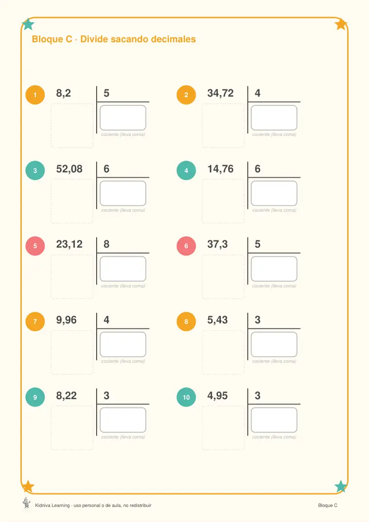 Página de muestra 2 de Multiplicar y Dividir Decimales