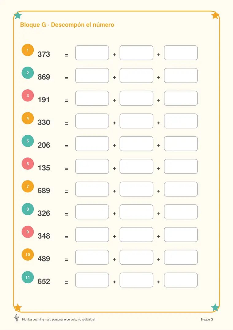 Página de muestra 3 de Los Números hasta el 999