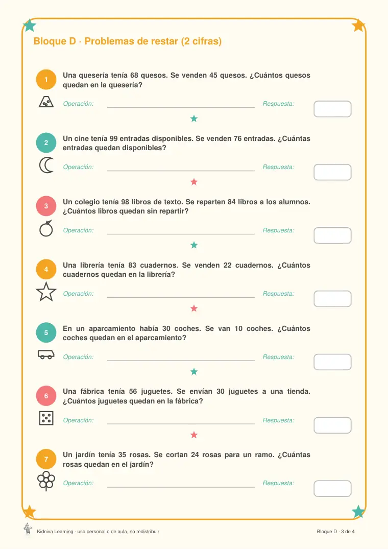 Página de muestra 3 de Problemas de Sumar y Restar